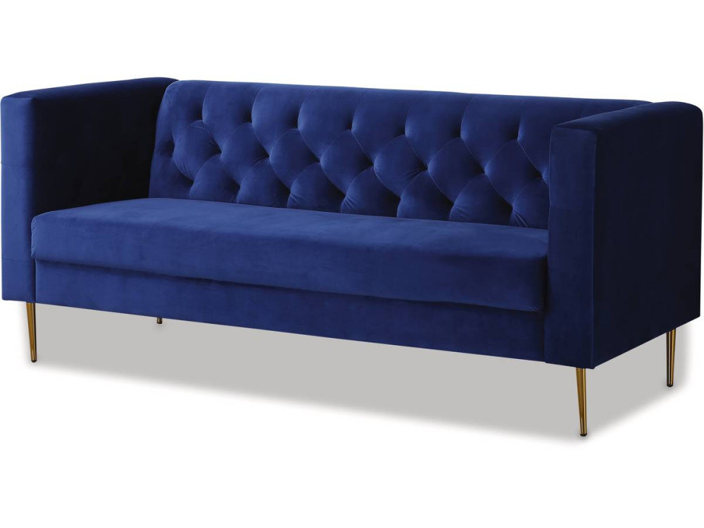 Fixed velvet sofa "Bruce" - 196 x 76 x 82 cm - 3 seater - Dark blue