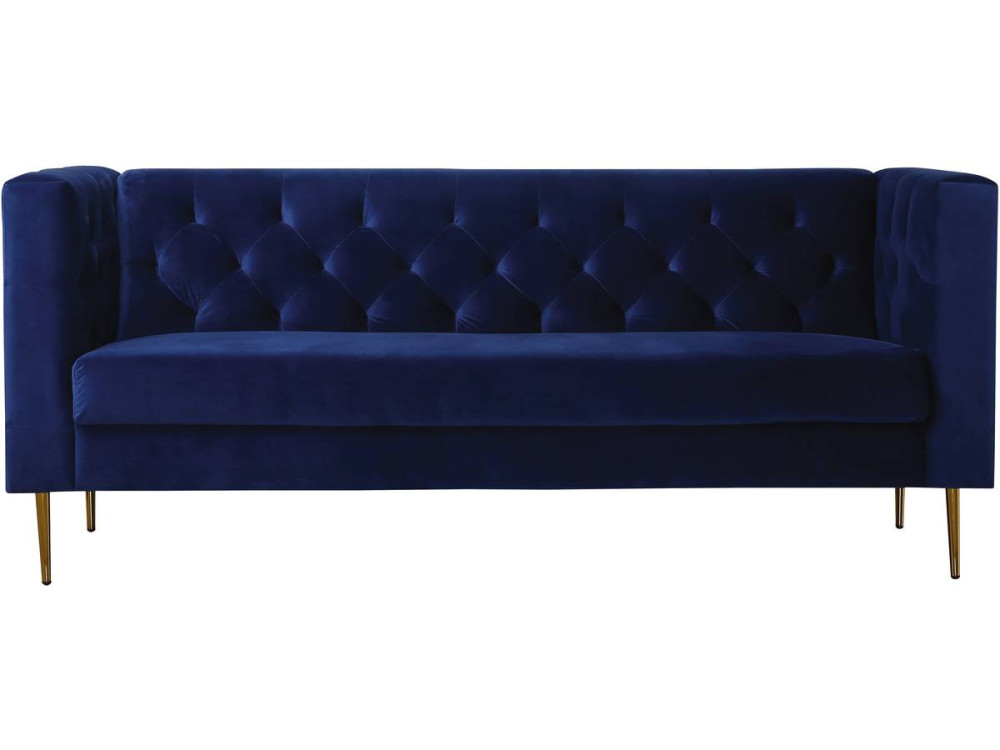Fixed velvet sofa "Bruce" - 196 x 76 x 82 cm - 3 seater - Dark blue
