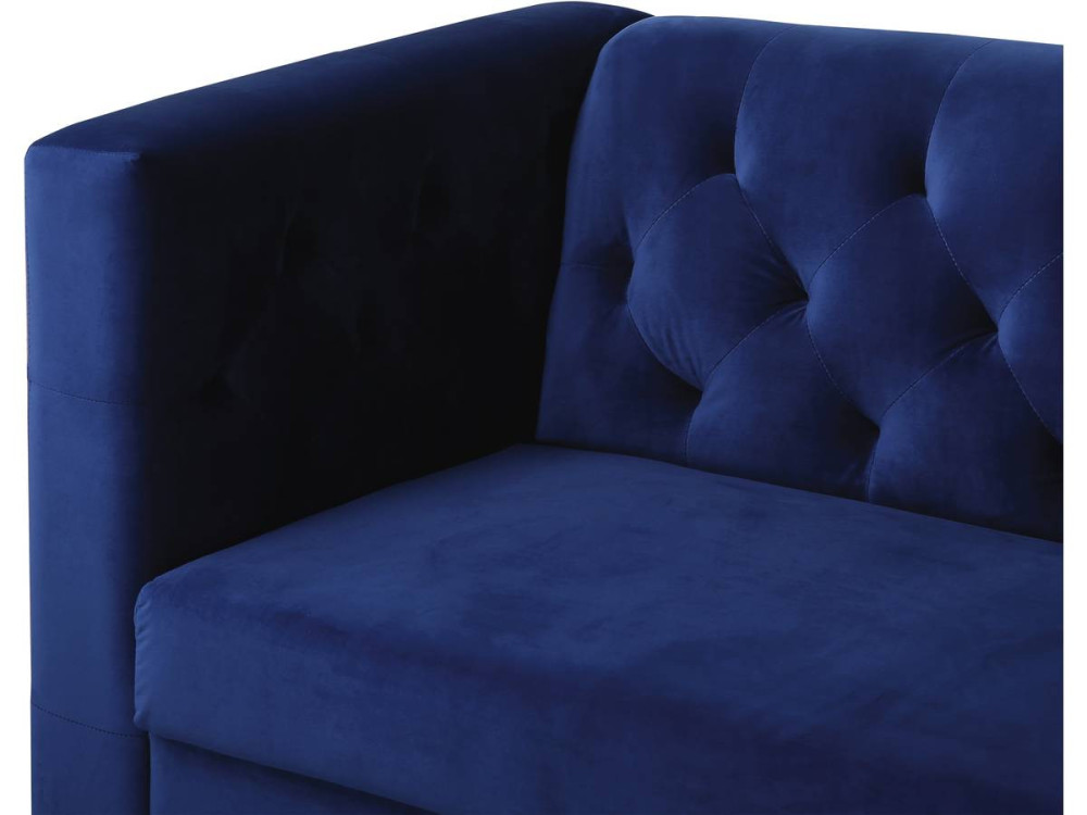 Fixed velvet sofa "Bruce" - 196 x 76 x 82 cm - 3 seater - Dark blue