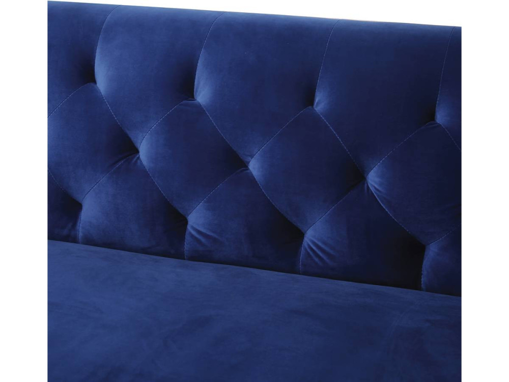 Fixed velvet sofa "Bruce" - 196 x 76 x 82 cm - 3 seater - Dark blue