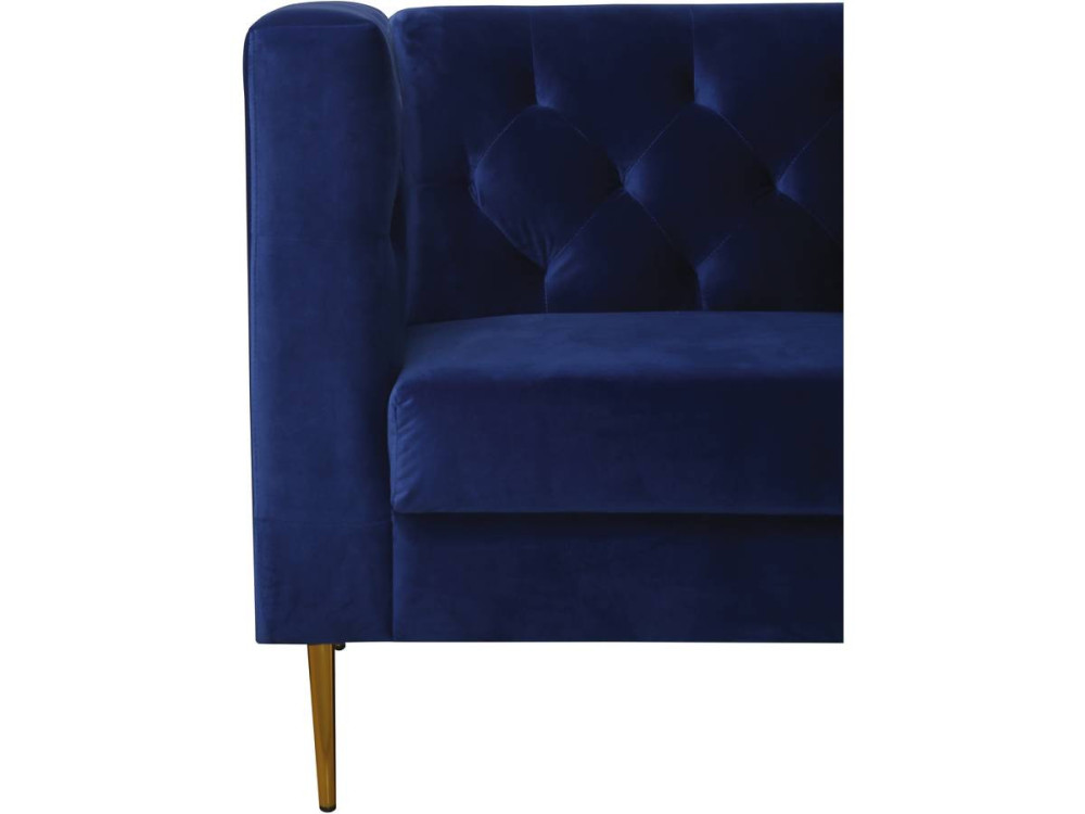Fixed velvet sofa "Bruce" - 196 x 76 x 82 cm - 3 seater - Dark blue