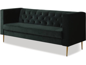 Fixed velvet sofa "Bruce" - 196 x 76 x 82 cm - 3 seater - Dark green