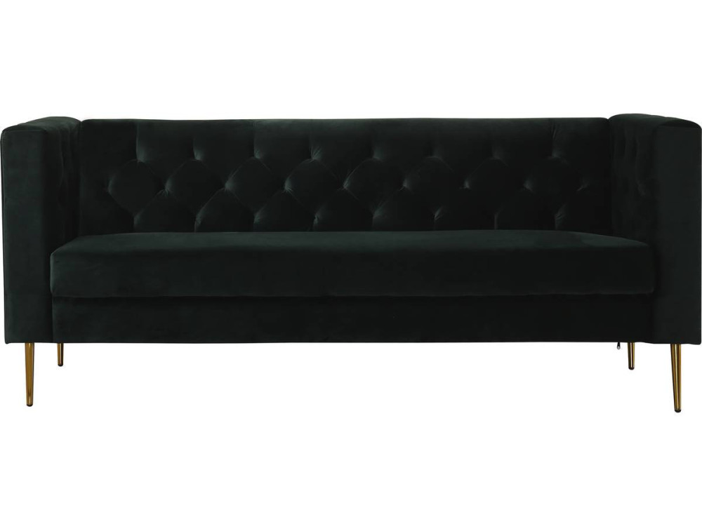 Fixed velvet sofa "Bruce" - 196 x 76 x 82 cm - 3 seater - Dark green