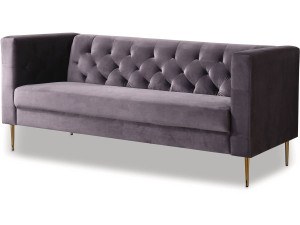 Fixed velvet sofa "Bruce" - 196 x 76 x 82 cm - 3 seater - Grey
