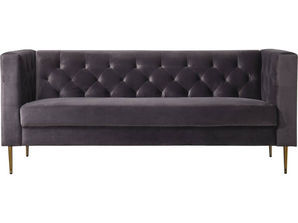 Fixed velvet sofa "Bruce" - 196 x 76 x 82 cm - 3 seater - Grey