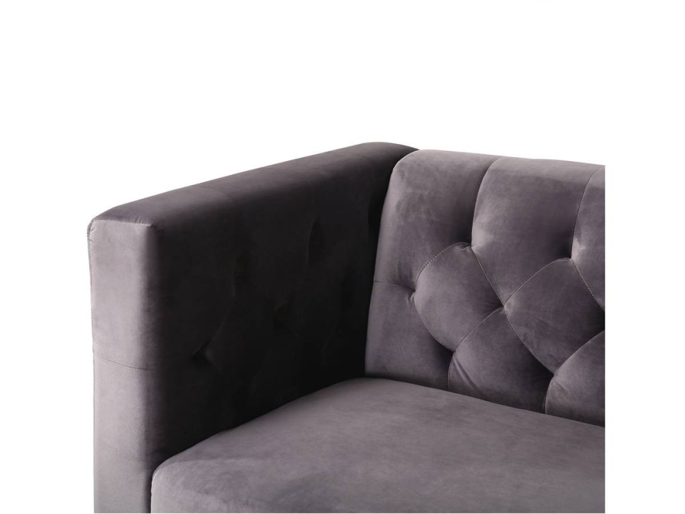 Fixed velvet sofa "Bruce" - 196 x 76 x 82 cm - 3 seater - Grey