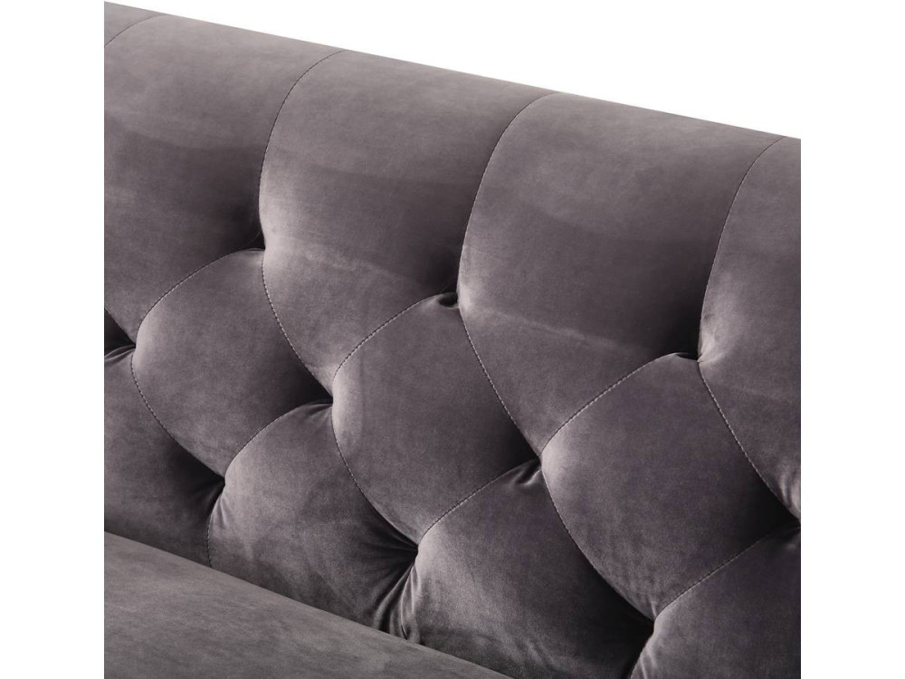 Fixed velvet sofa "Bruce" - 196 x 76 x 82 cm - 3 seater - Grey