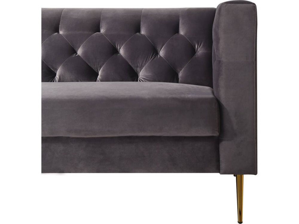 Fixed velvet sofa "Bruce" - 196 x 76 x 82 cm - 3 seater - Grey