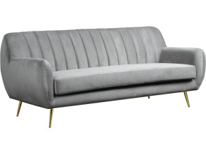 Fixed velvet sofa "Evans" - 195 x 84 x 82 cm - 3 seater - Grey