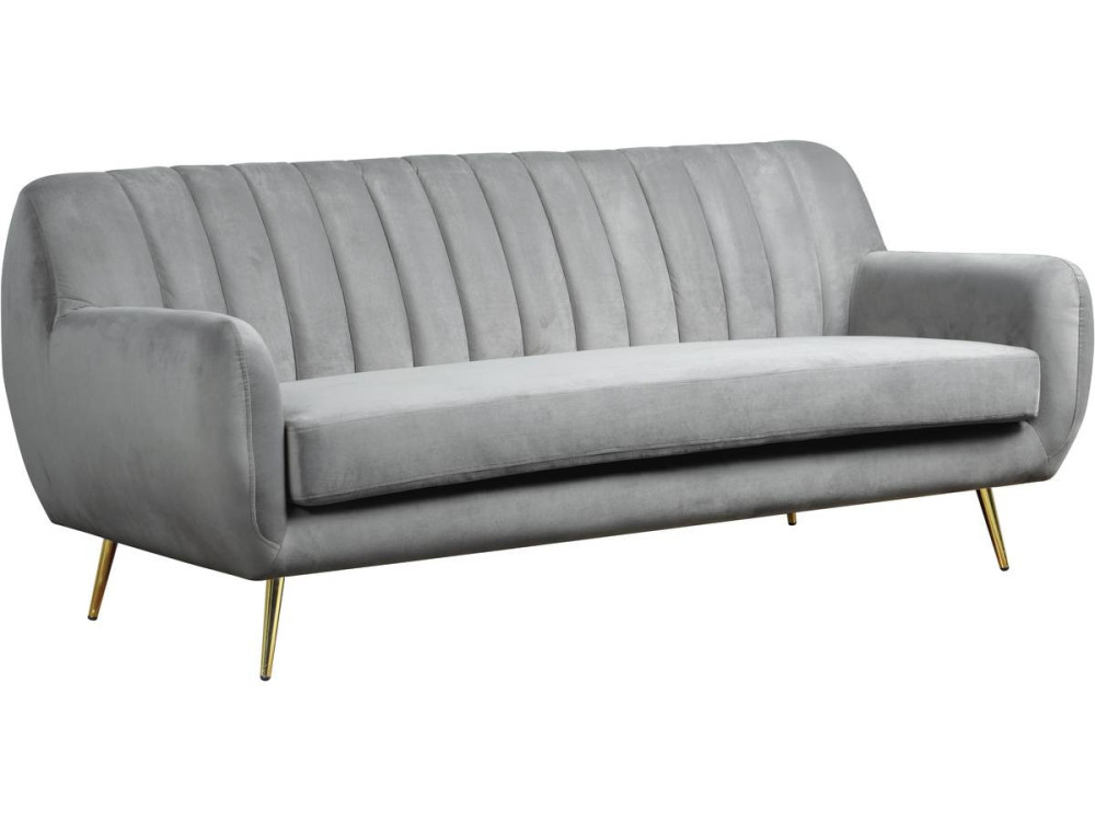 Fixed velvet sofa "Evans" - 195 x 84 x 82 cm - 3 seater - Grey