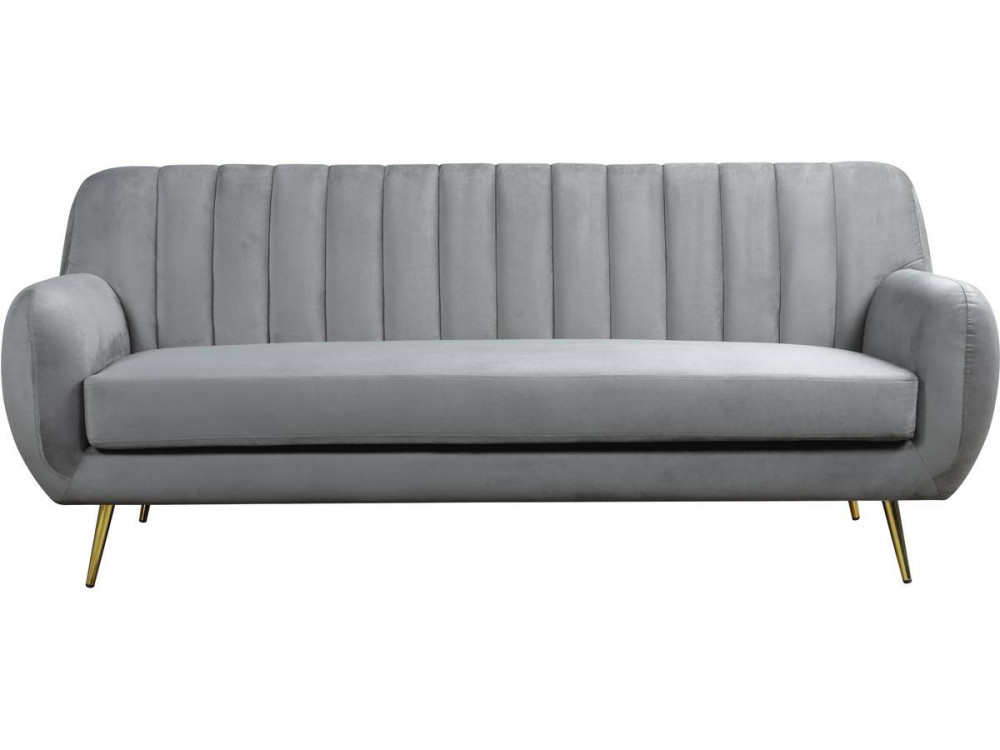 Fixed velvet sofa "Evans" - 195 x 84 x 82 cm - 3 seater - Grey