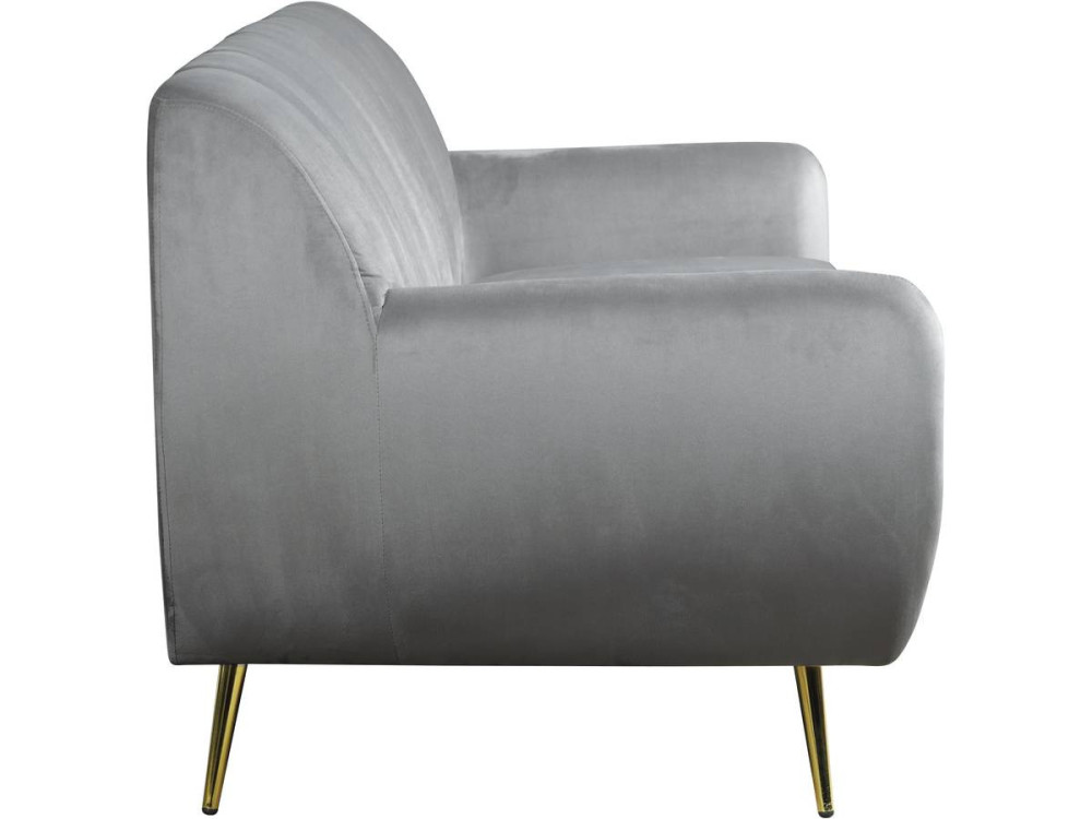 Fixed velvet sofa "Evans" - 195 x 84 x 82 cm - 3 seater - Grey