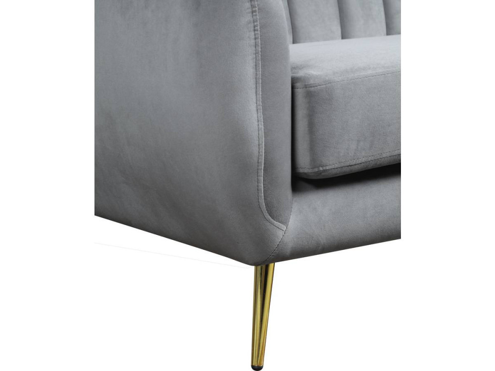 Fixed velvet sofa "Evans" - 195 x 84 x 82 cm - 3 seater - Grey