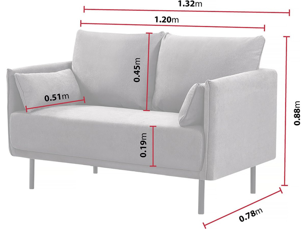 Rudy" fabric sofa - 132 x 78 x 88 cm - 2 seater - Dark grey