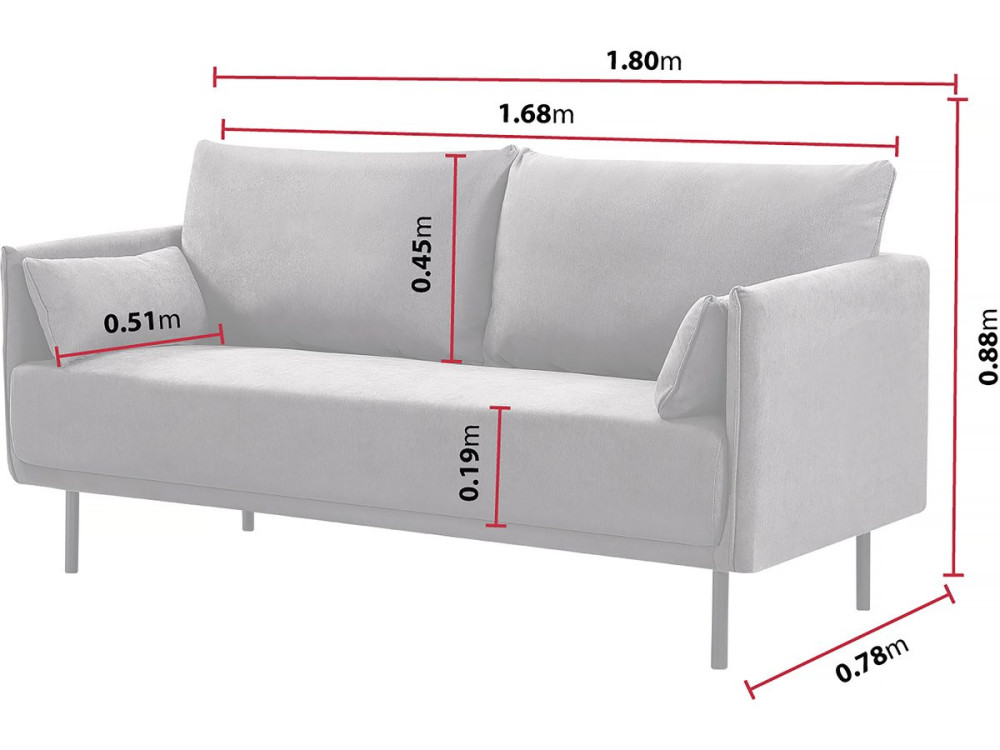 Rudy" fabric sofa - 180.5 x 78 x 52 cm - 3 seater - Dark grey