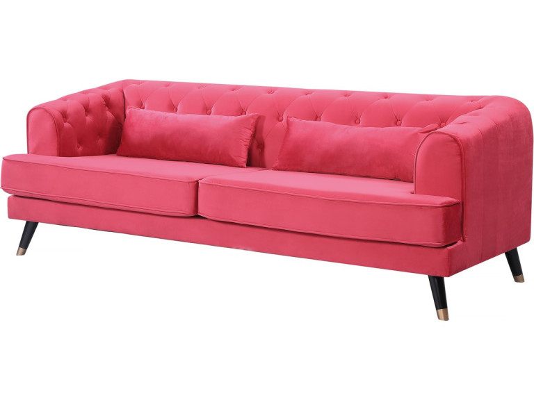 Canapé fixe en velours "Gloria" - 216 x 86 x 76 cm - 3 places - Red
