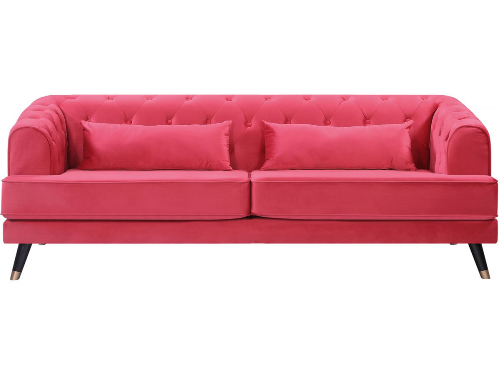 Canapé fixe en velours "Gloria" - 216 x 86 x 76 cm - 3 places - Red
