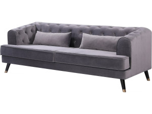 Canapé fixe en velours "Gloria" - 216 x 86 x 76 cm - 3 places - Gray