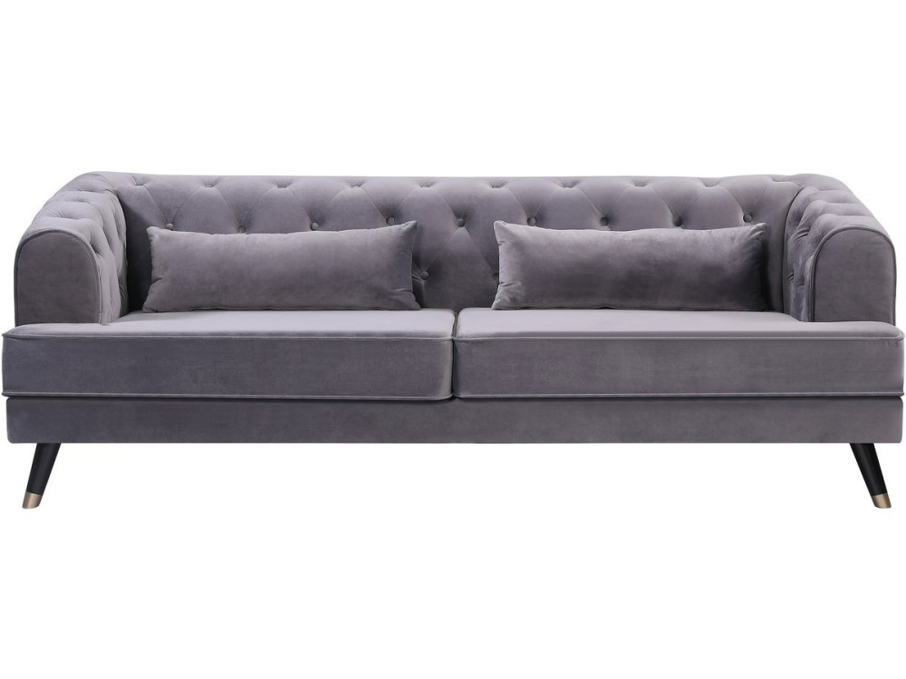 Canapé fixe en velours "Gloria" - 216 x 86 x 76 cm - 3 places - Gray