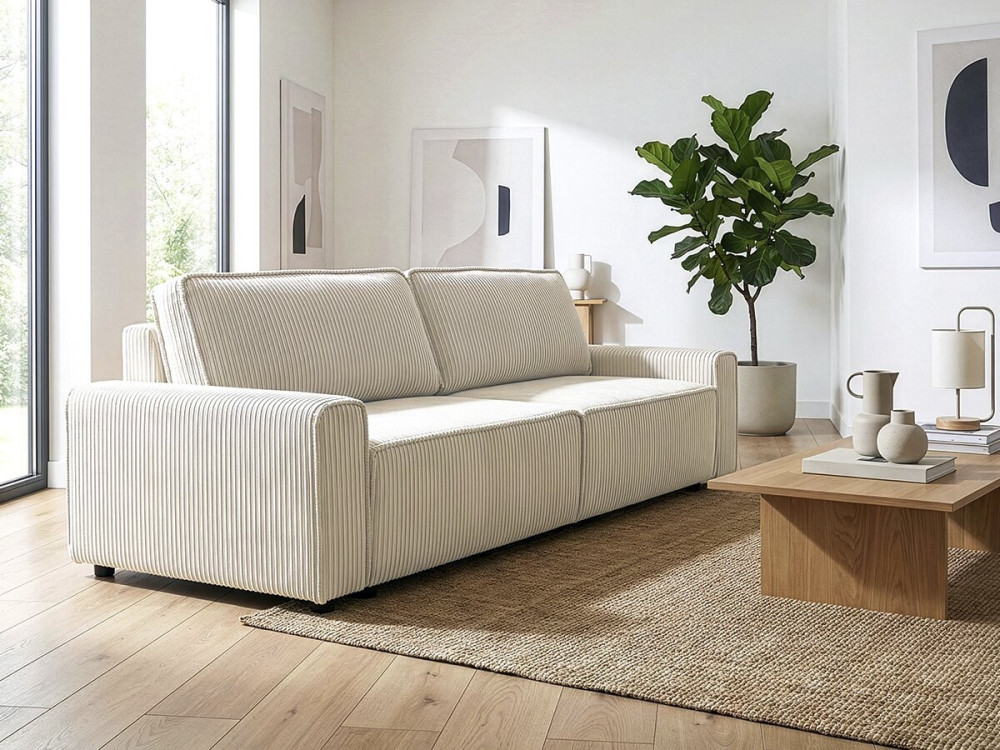Montaigne corduroy convertible sofa - 3 seats - Beige