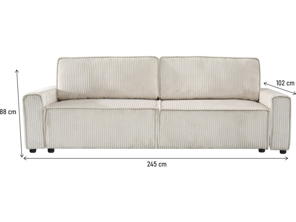 Montaigne corduroy convertible sofa - 3 seats - Beige