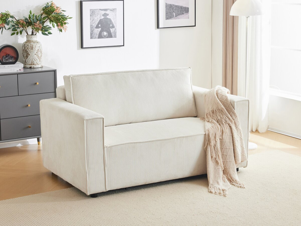 Grenelle straight convertible corduroy sofa - 2 seats - Beige
