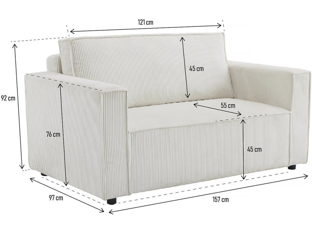 Grenelle straight convertible corduroy sofa - 2 seats - Beige