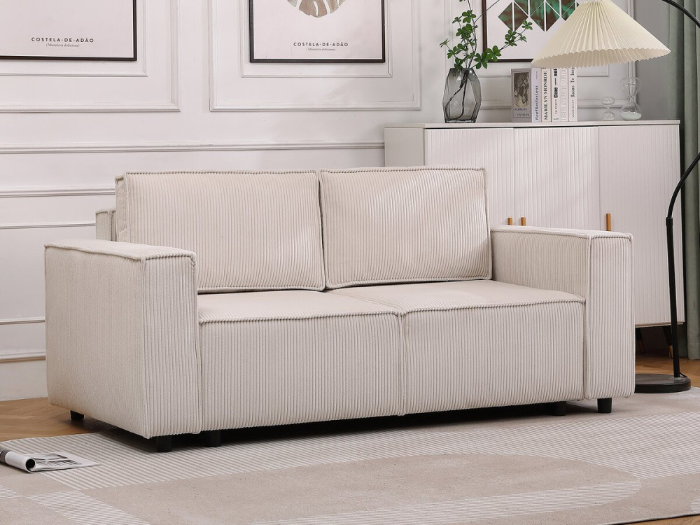 Montaigne S" straight corduroy sofa bed - 2 seater - Beige