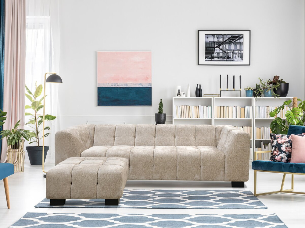 3-seater design sofa in chenille fabric "Foch" - Beige