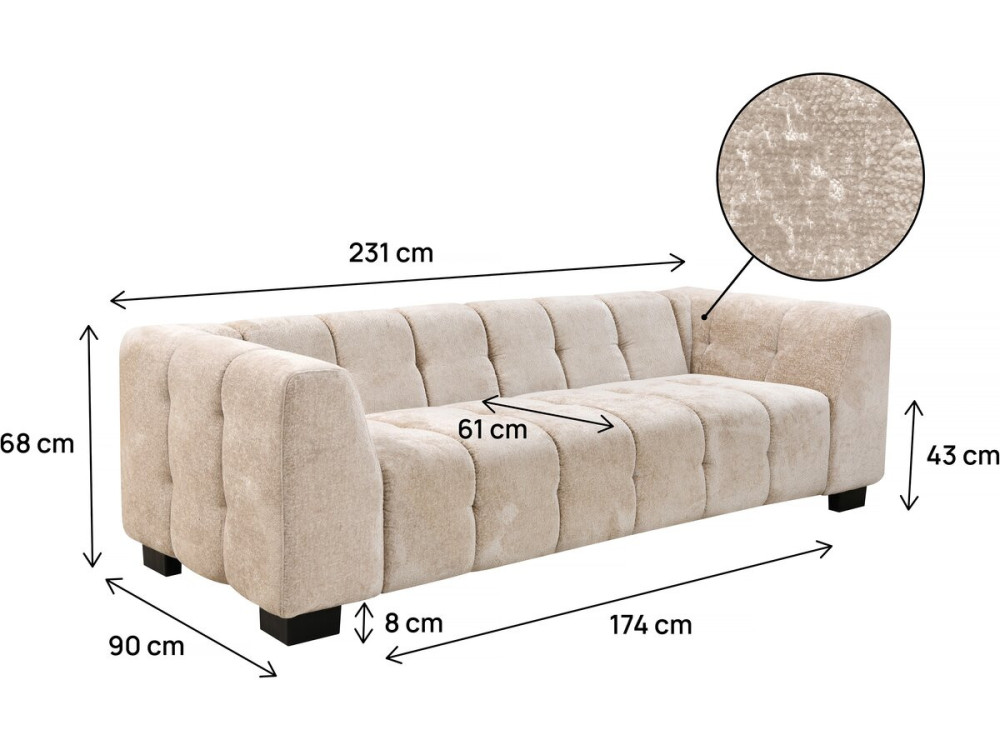 3-seater design sofa in chenille fabric "Foch" - Beige