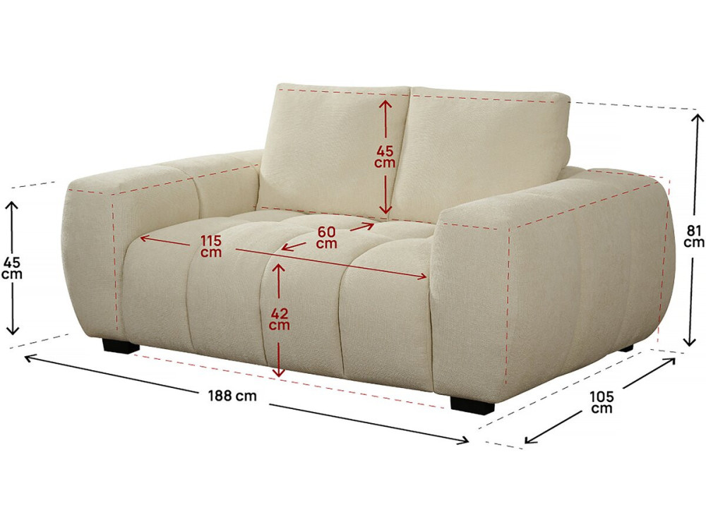 Chenille fabric sofa "Cambon" - 2 seater - Beige