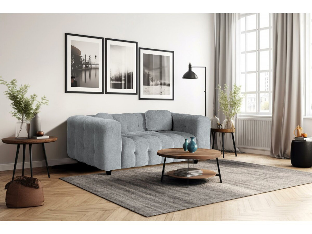 Vendome" straight sofa in chenille fabric - 2 seater - Grey