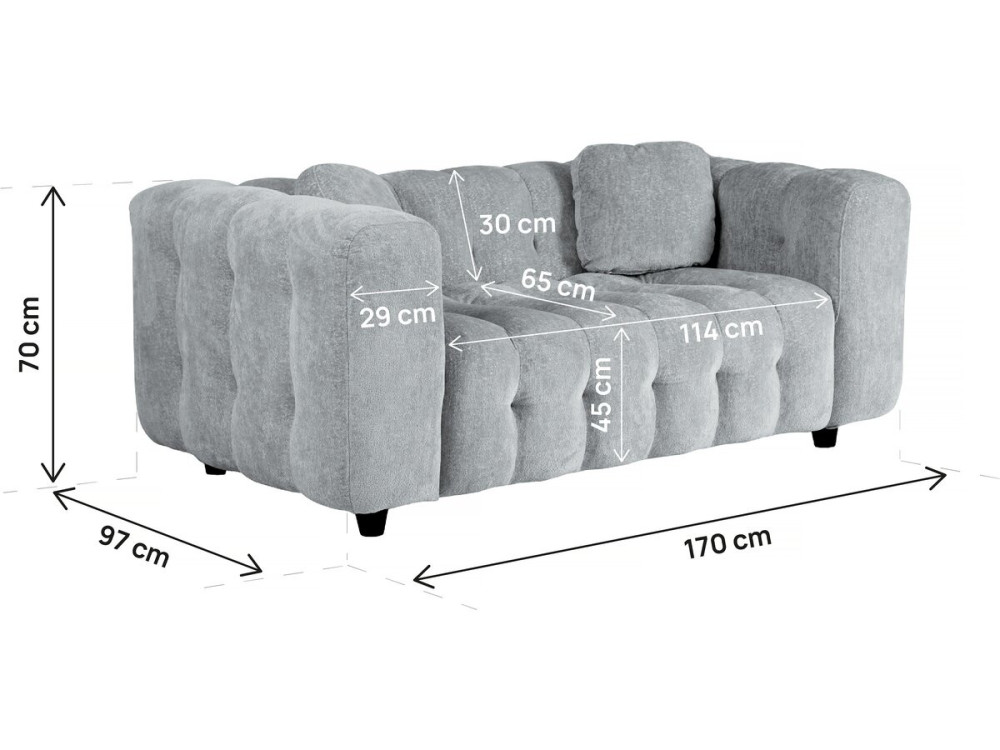 Vendome" straight sofa in chenille fabric - 2 seater - Grey