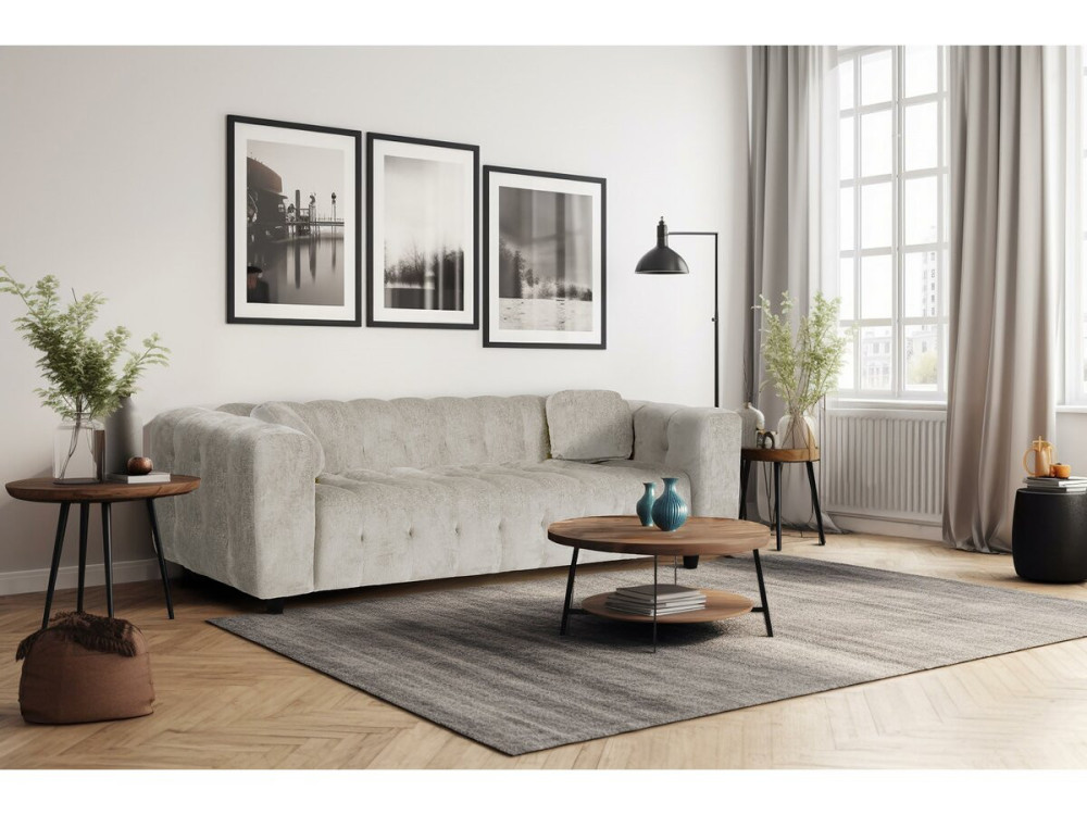 Vendome" straight sofa in chenille fabric - 3 seater - Beige