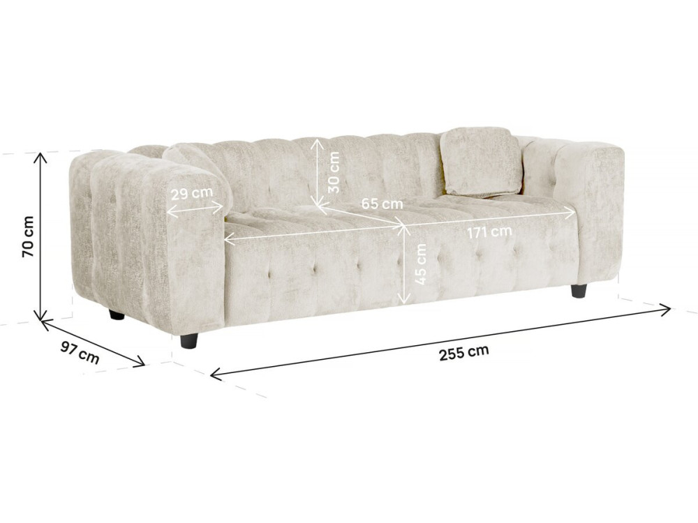 Vendome" straight sofa in chenille fabric - 3 seater - Beige