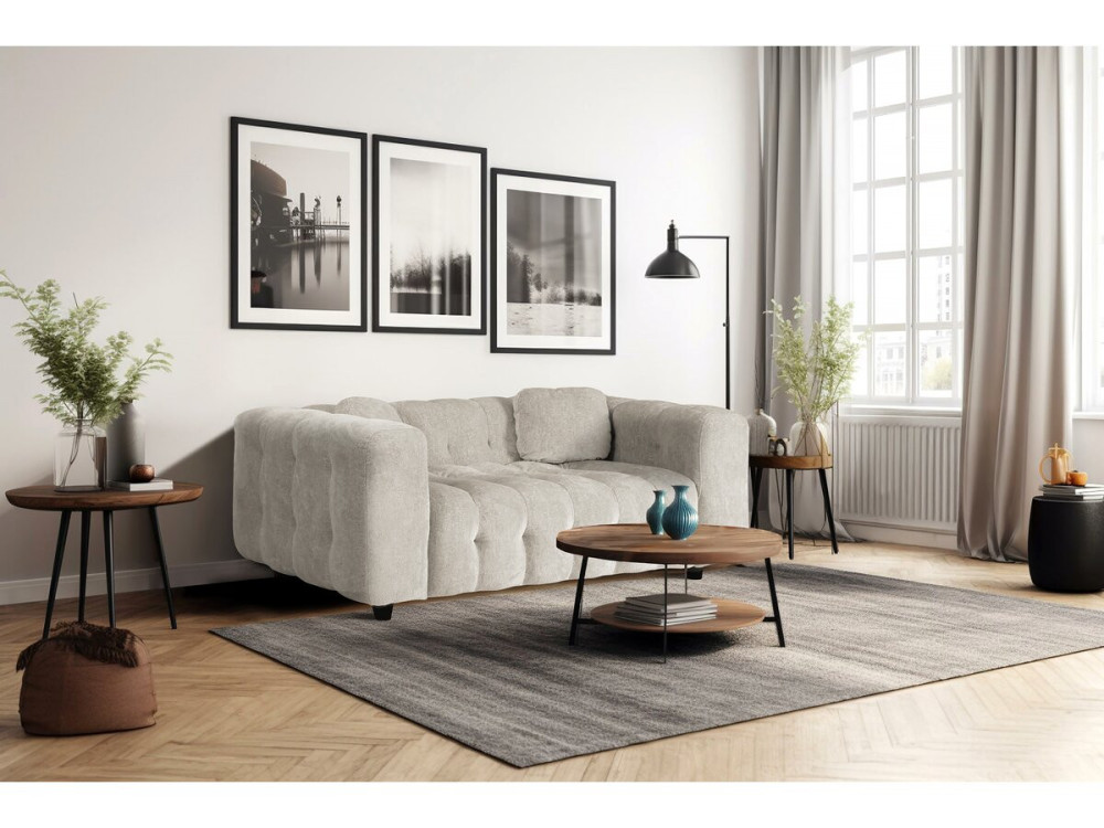 Vendome" straight sofa in chenille fabric - 2 seater - Beige
