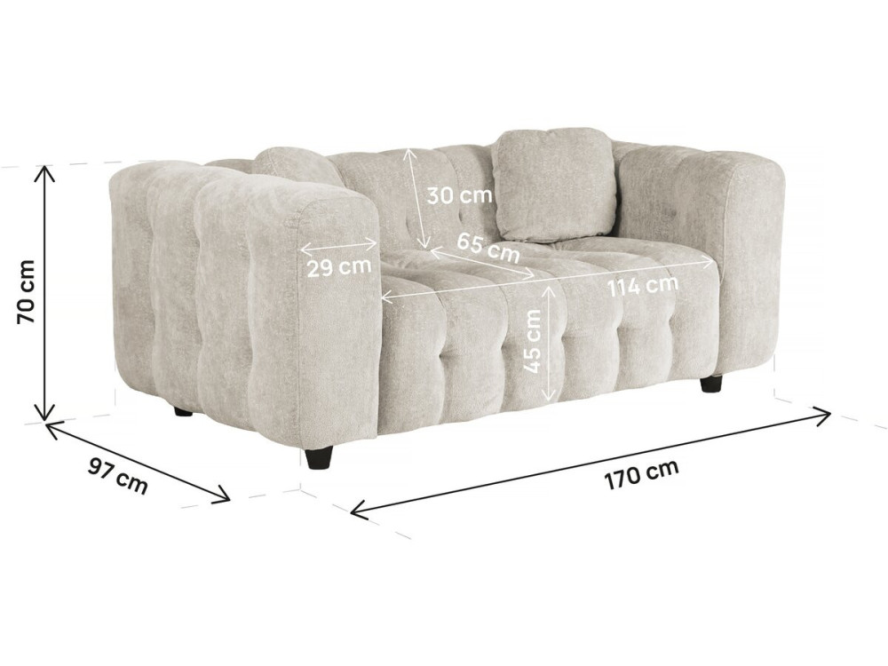 Vendome" straight sofa in chenille fabric - 2 seater - Beige