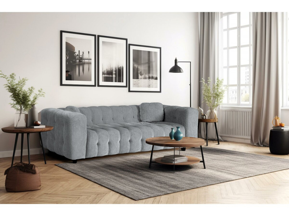 Vendome" straight sofa in chenille fabric - 3 seater - Grey