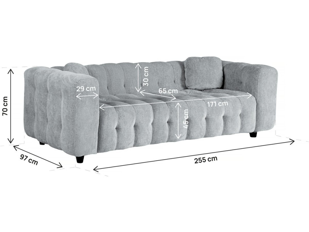 Vendome" straight sofa in chenille fabric - 3 seater - Grey