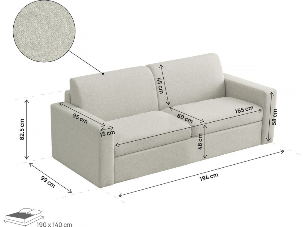Diana" express fabric sofa bed - Sleeps 140 cm - 3 - Beige