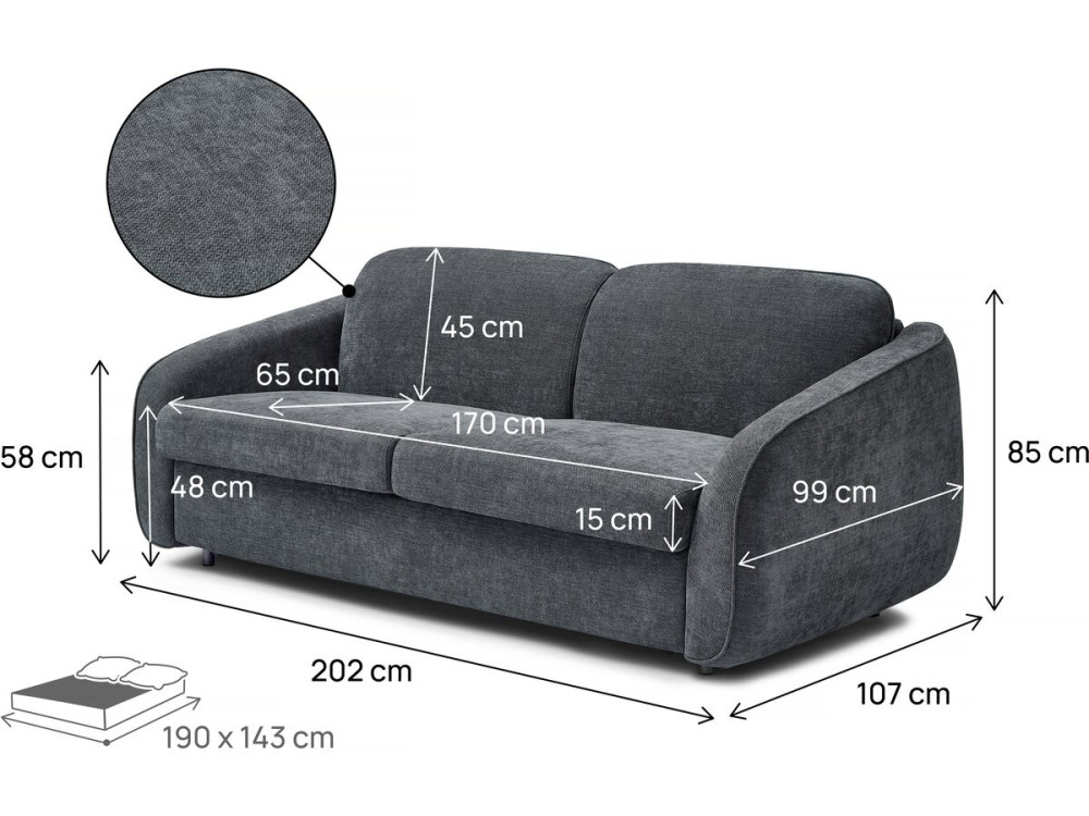 Laurie" express sofa bed in textured fabric - 202 x 107 x 85 cm