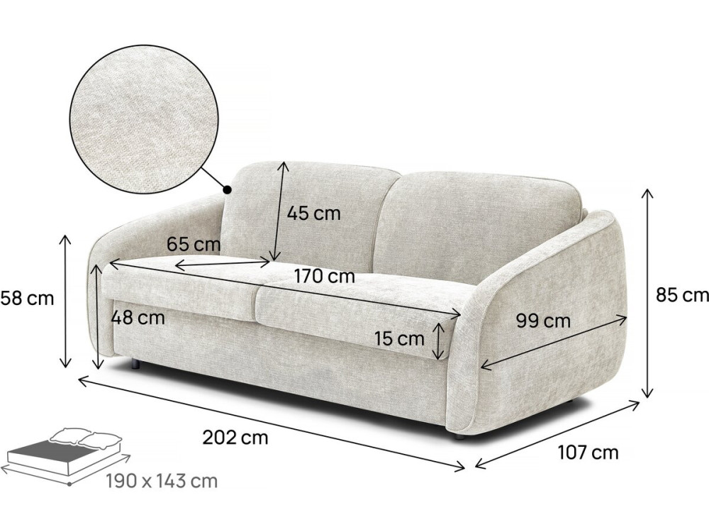 Laurie" express sofa bed in textured fabric - 202 x 107 x 85 cm