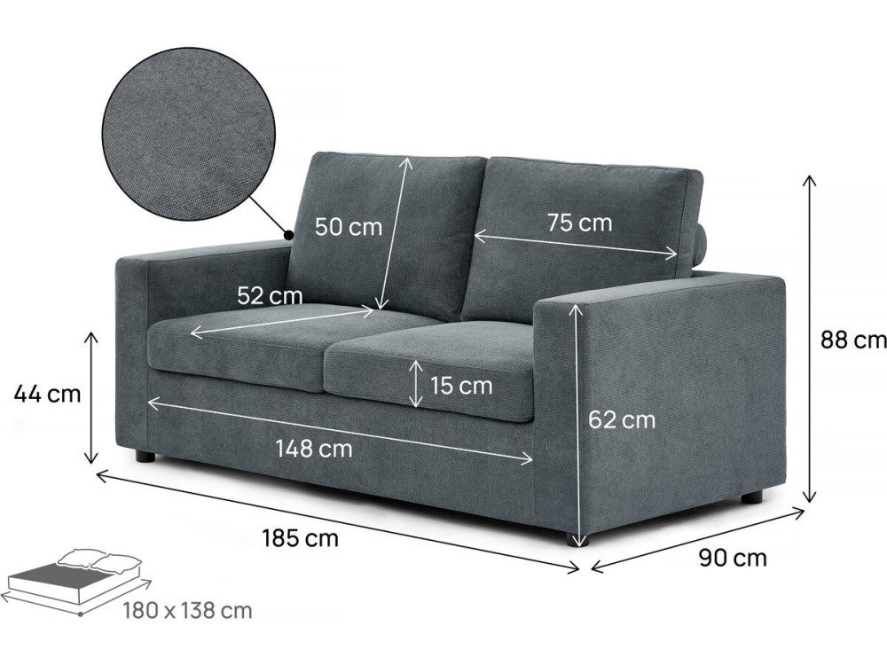 Elena" fabric express sofa bed - 3 seater - 140 cm bed - Grey