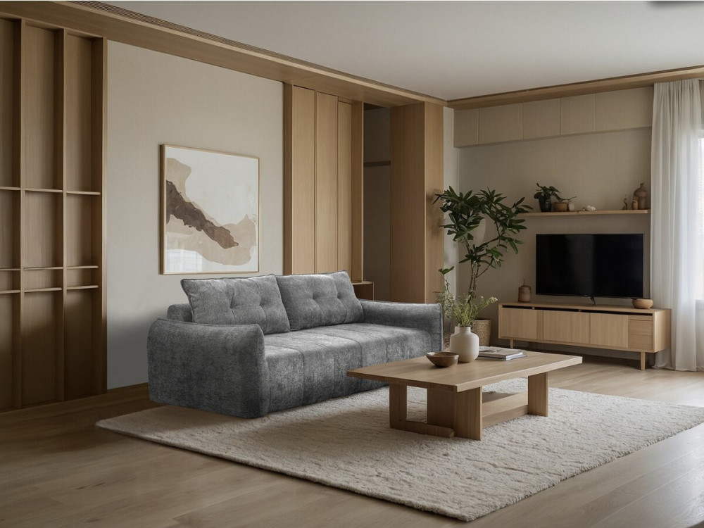 Silvano" straight sofa in textured fabric - 3 seater - Grey