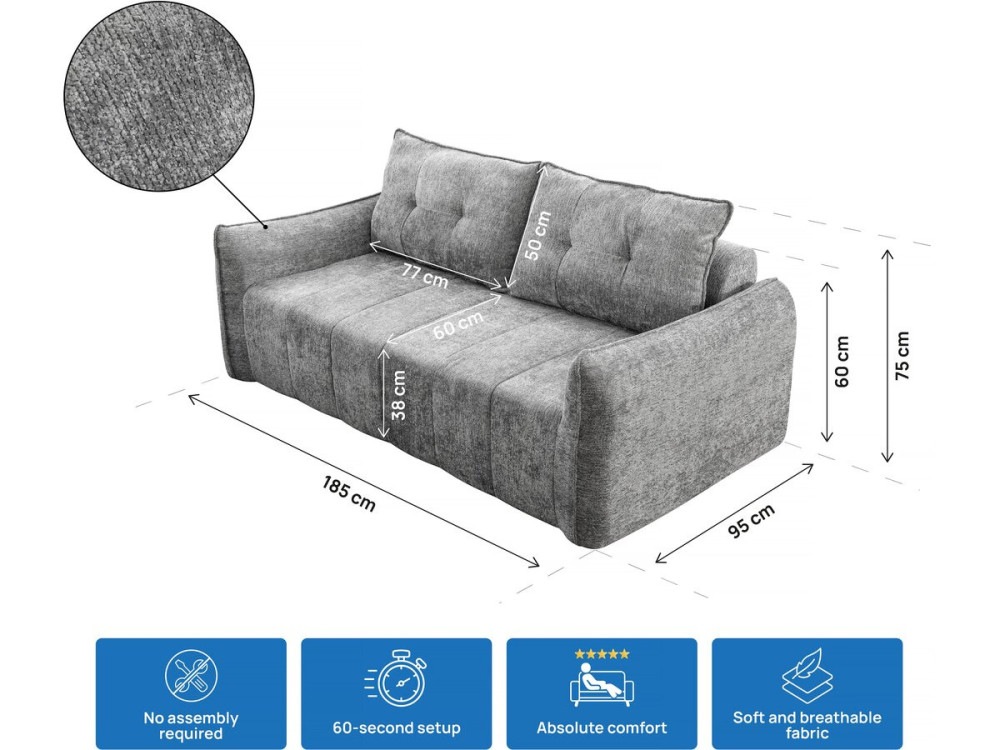 Silvano" straight sofa in textured fabric - 3 seater - Grey