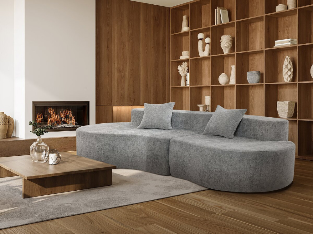 Avola" comma sofa in textured fabric - 3 seater - Grey