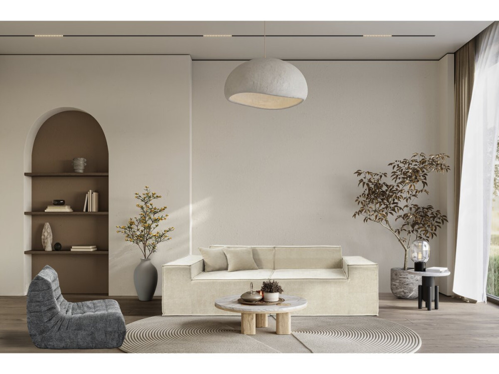 Modular upright sofa in textured fabric "Lusso" - 3 seater - Beige