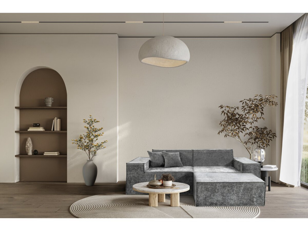 Lusso" modular sofa with ottoman in textured fabric - 3 seater - Grey