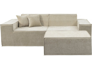 Modular sofa with ottoman in textured fabric "Lusso" - 3 seater - Beige