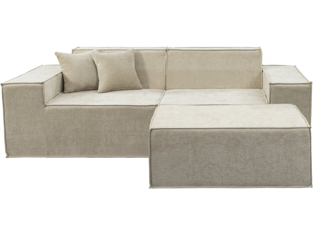 Modular sofa with ottoman in textured fabric "Lusso" - 3 seater - Beige